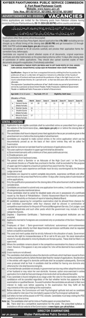 Civil Judges Job KPPSC Peshawar