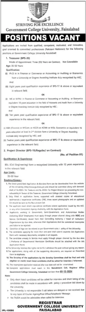 Government College University Faisalabad Jobs