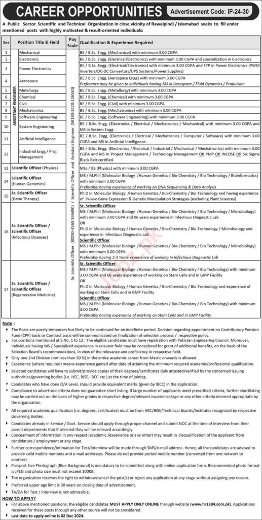 Public Sector Scientific & Technical Organization Management Posts